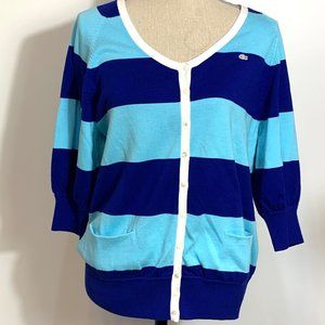 Lacoste NWT Blue Cotton Stripe Cardigan Sweater Size 40